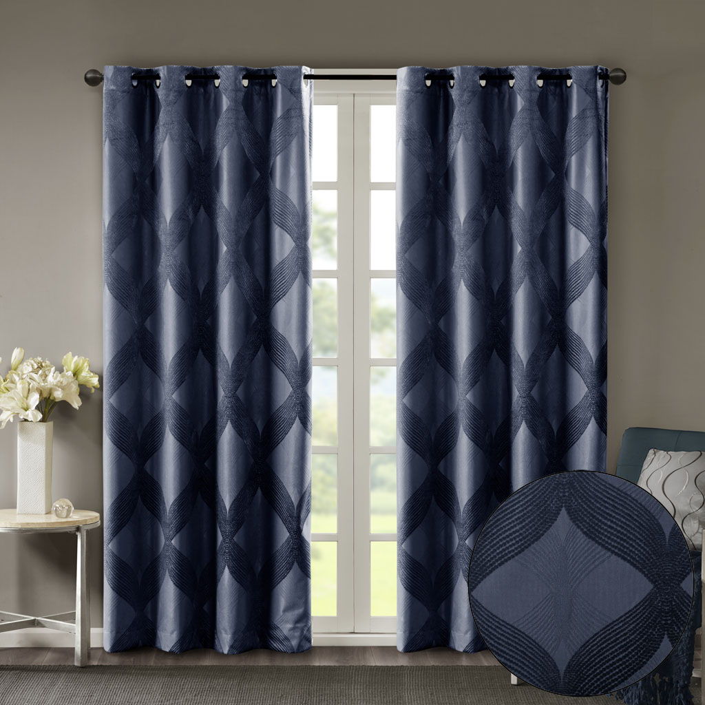 Bentley - 84" Ogee Knitted Total Blackout Panel - Navy