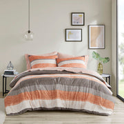 Jaxon - 7 Piece Full Stripe Comforter Set With Bed Sheets - Coral / Gray