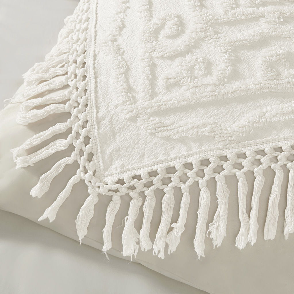 Laetitia - Tufted Medallion Fringe Coverlet Mini Set - Off White