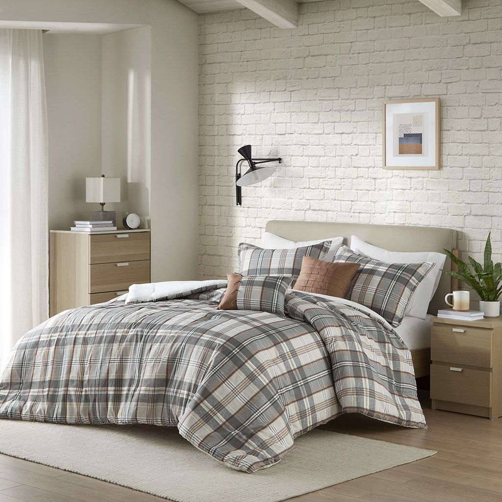 Blake - Plaid Comforter Set - Beige / Gray