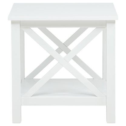 Skyview - Square Pine Wood Side End Table With Shelf - White