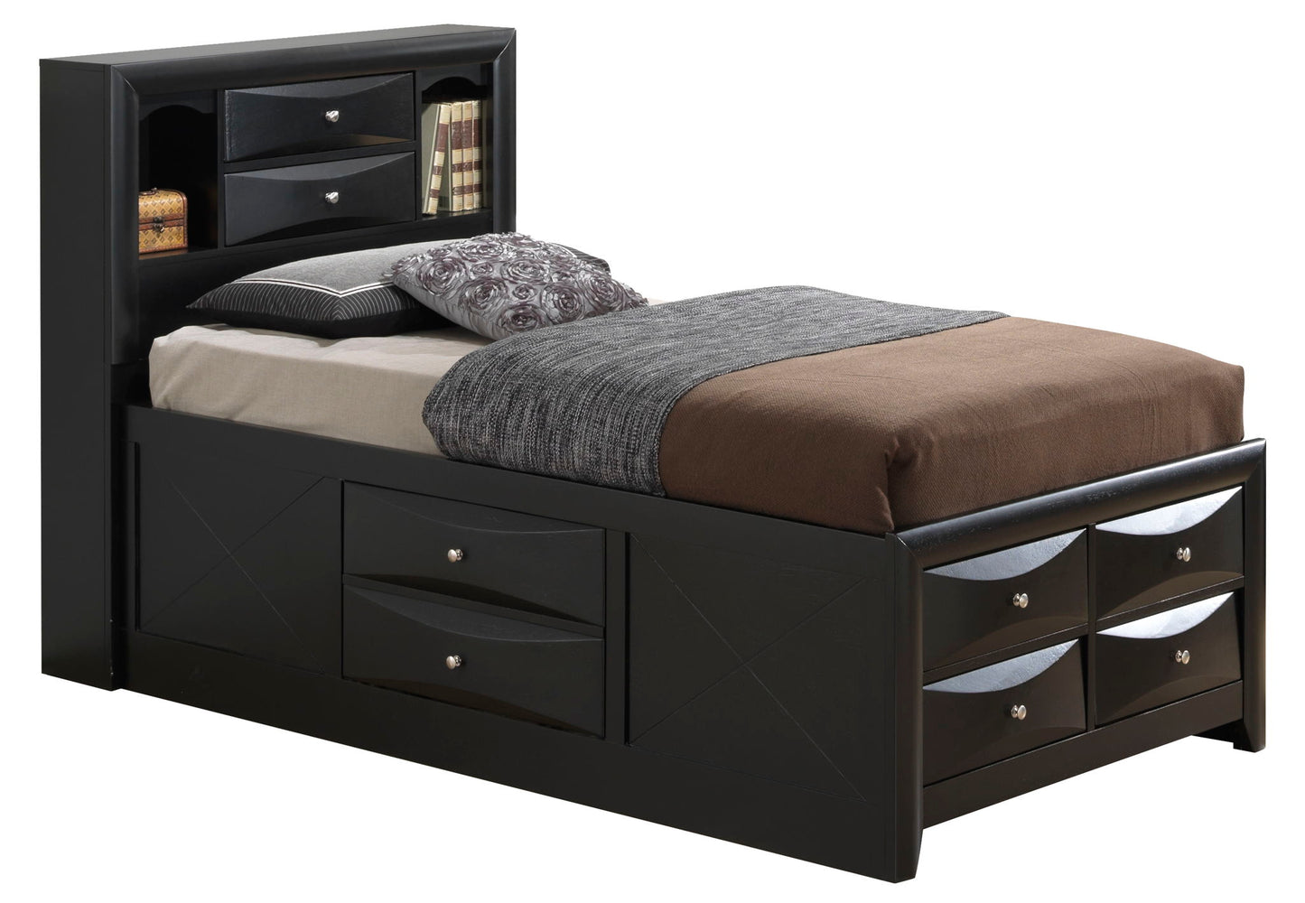 Modern Design Storage Bed With Bookcase Headboard