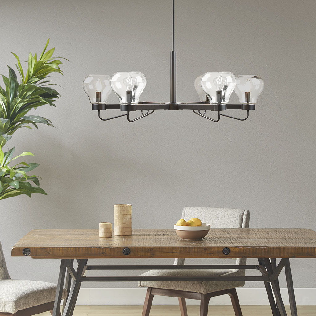 Devon - 6-Light Chandelier With Bowl Shaped Glass Shades - Black