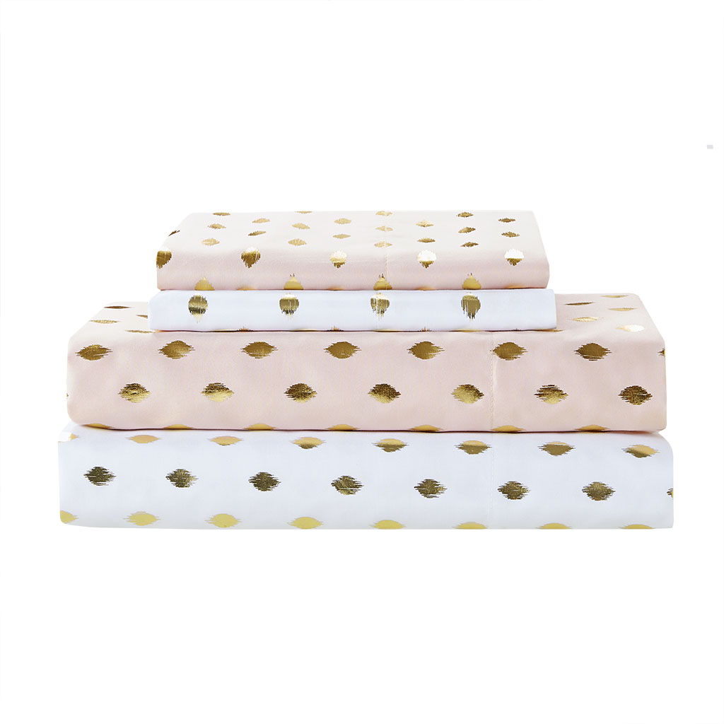 Metallic Dot - Twin Long Printed Sheet Set - Blush / Gold