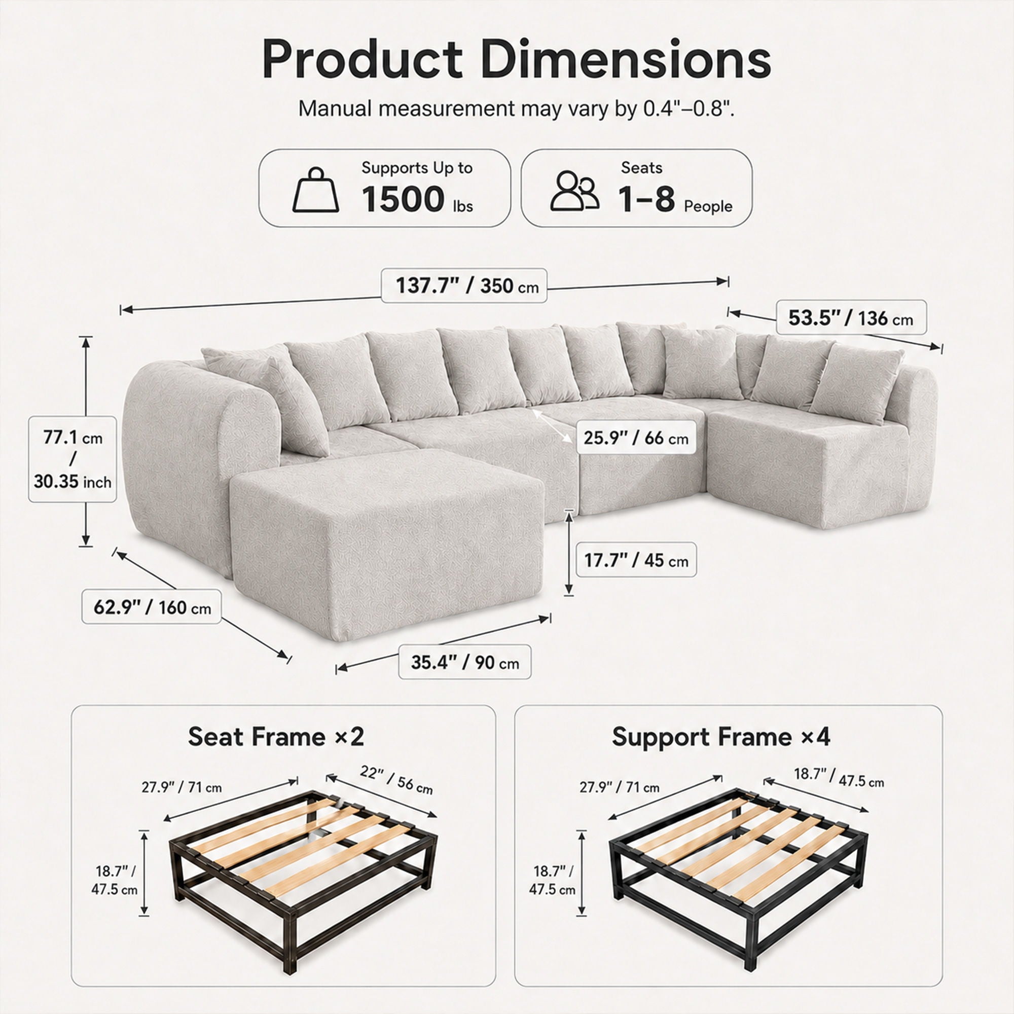 8 Seater U-Shaped Couch With Ottoman