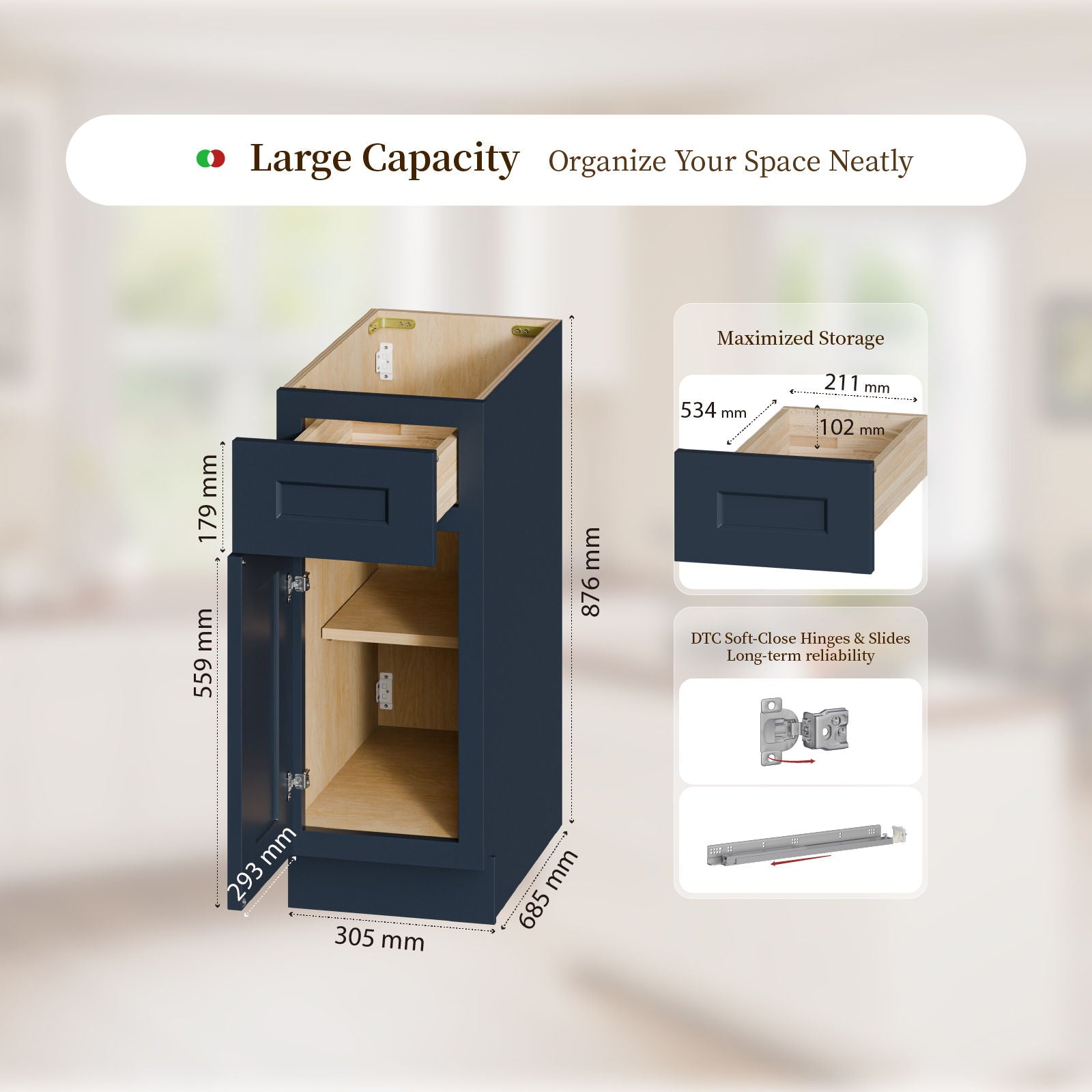 Shaker Base Cabinet & Soft-Close Door And Drawer