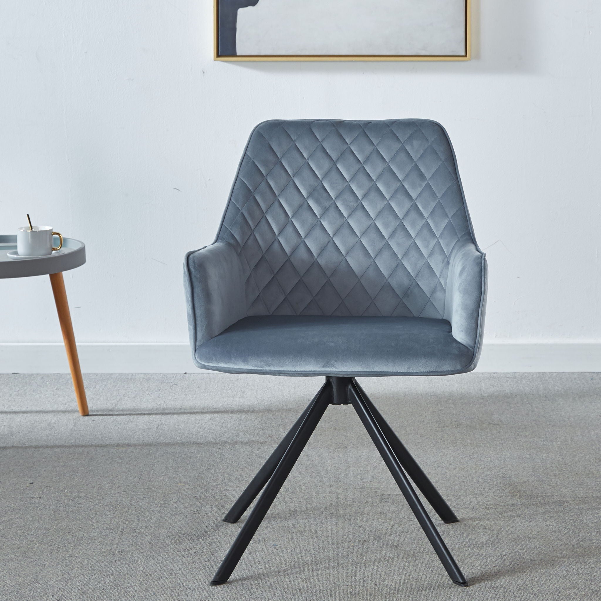Modern Desk Chair No Wheel, Ergonomic Office Chair Home Office Upholstered Chair, Computer Chair For Bedroom, Reception Room, Living Room With Metal Legs - Blue