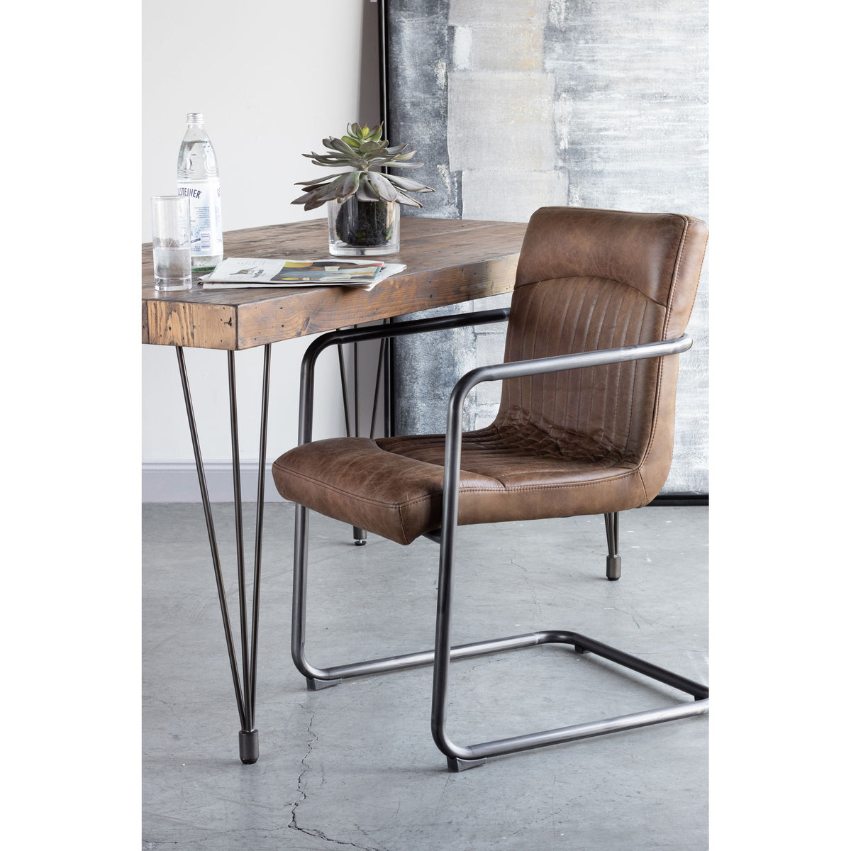 Ansel - Leather Arm Chair (Set of 2) - Grazed Brown