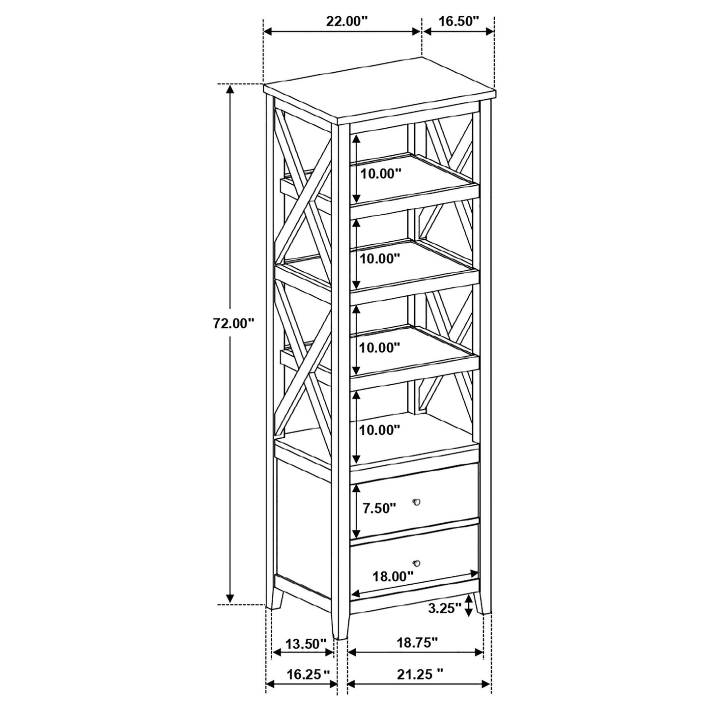 Delaney - 4 Shelf Bookcase With Top Storage Tower - White