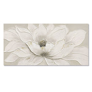 Lotus Flower Canvas Wall Art, Hand Painted Textured Floral Painting - Antique White