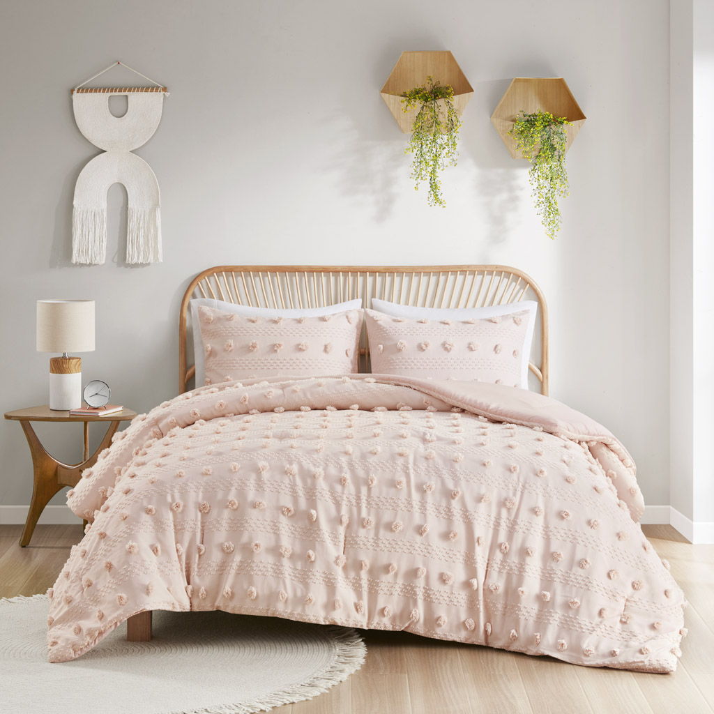Lucy - Clip Jacquard Full Comforter Set - Pink