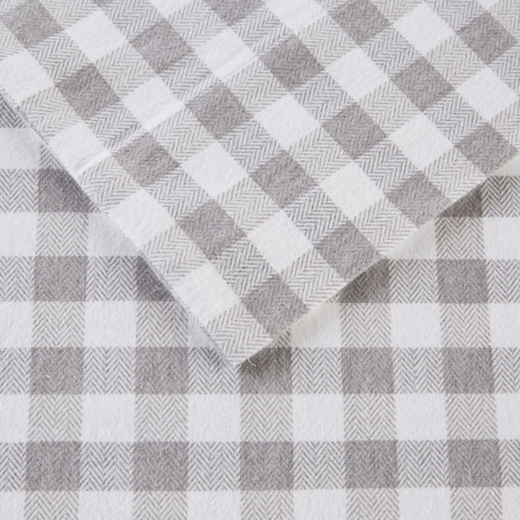Cozy Flannel - 4 Piece Queen Printed Sheet Set - Gray Herringbone Check