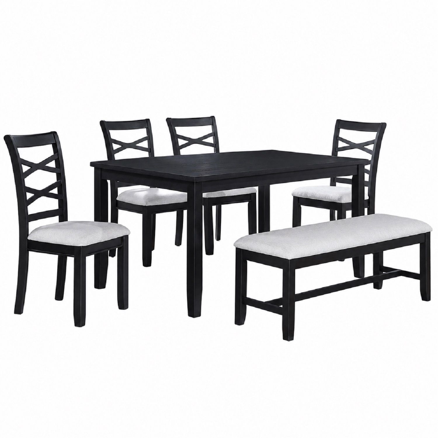 Dining Set 6 Piece With Table And Upholstered X Back Chairs - Charcoal