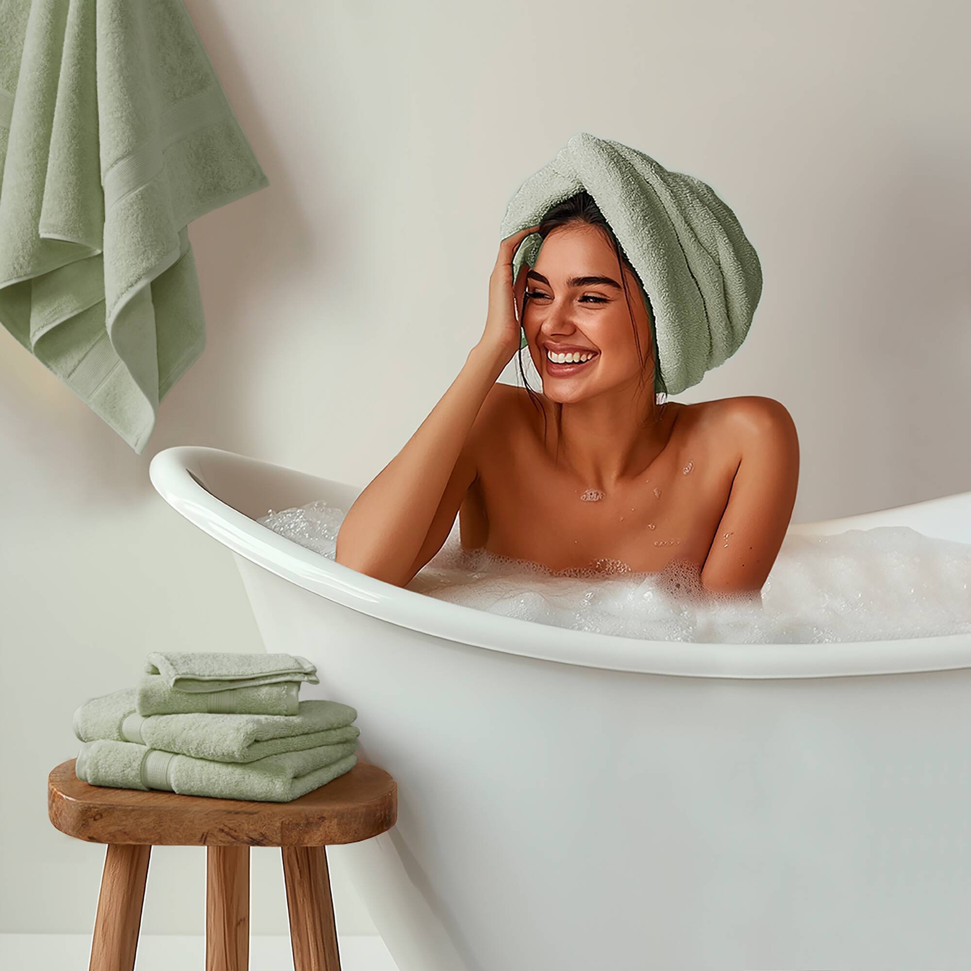 800GSM - 8 Piece Antimicrobial Towel Set - Sage Green