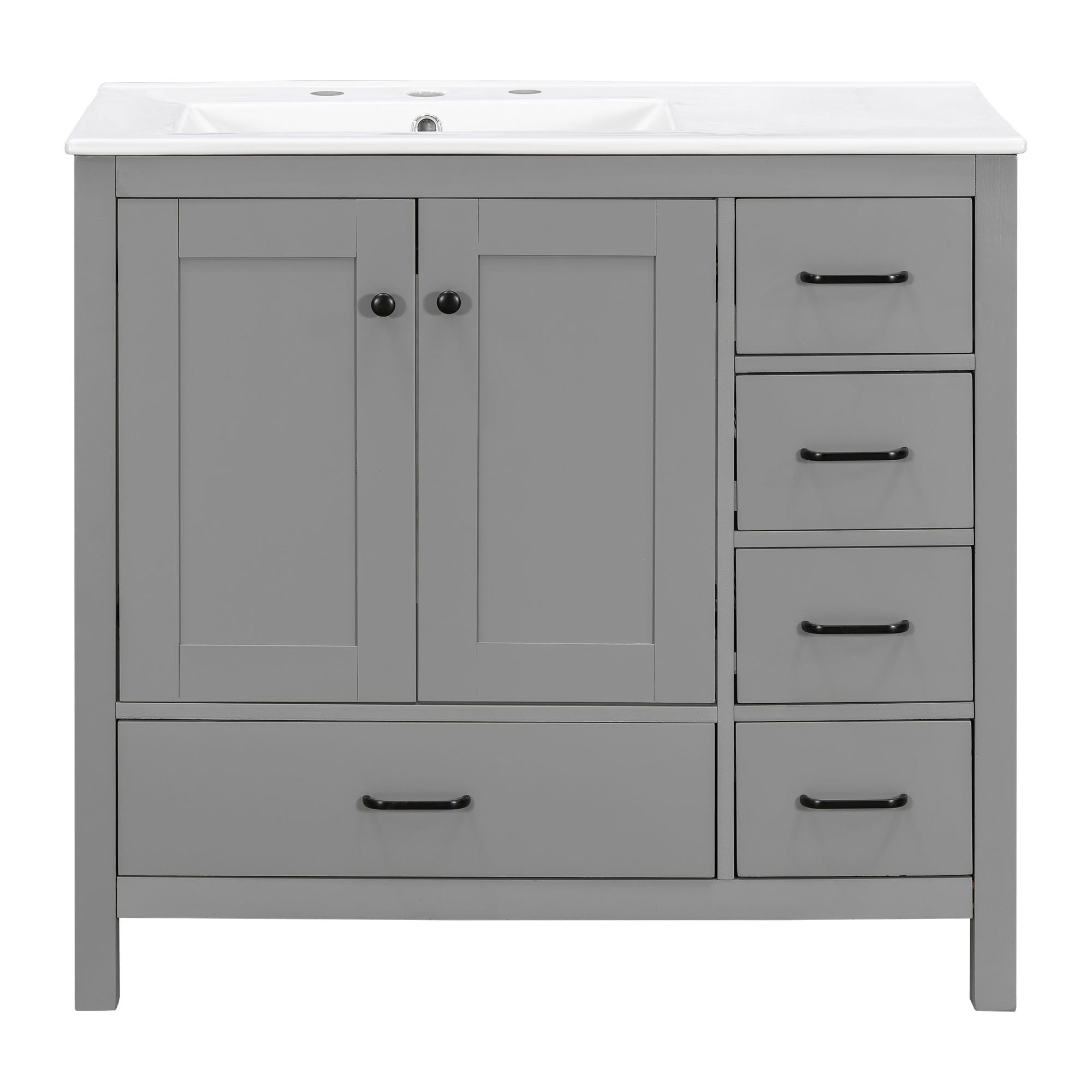 Bathroom Vanity With Sink Combo, 2 Soft Close Doors And 5 Drawers