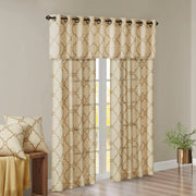 Saratoga - Fretwork Print Grommet Top Window Valance - Beige / Gold
