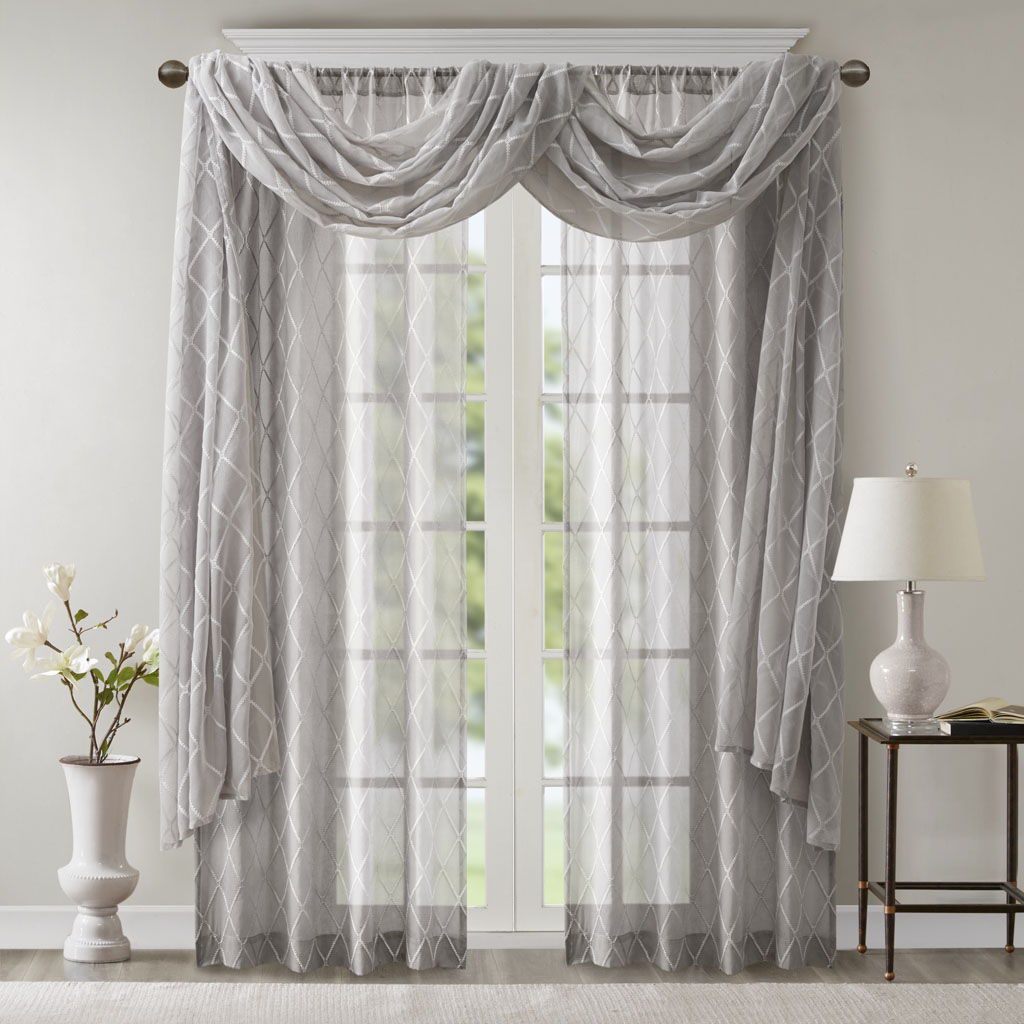 Irina - Diamond Sheer Embroidered Window Scarf - Gray