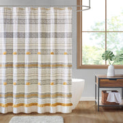 Cody - Cotton Stripe Printed Shower Curtain With Tassel - Gray / Yellow
