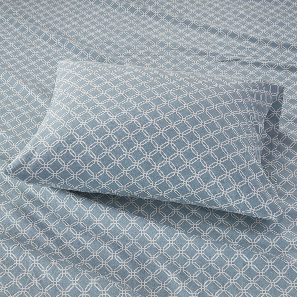 Cozy Flannel - King Printed Sheet Set - Blue Geo