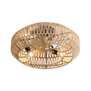 22" Caged Ceiling Fan With DC Motor, 6 Speeds Remote Control For Living Room - Rattan