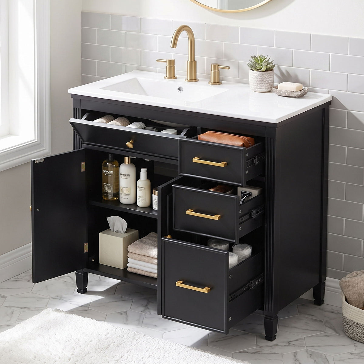 Bathroom Vanity With Sink Top, 3 Soft Closing Drawers