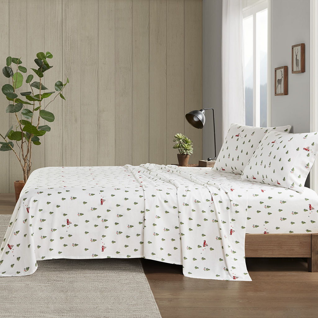 Cotton Flannel - King Sheet Set - Green Tree Trip