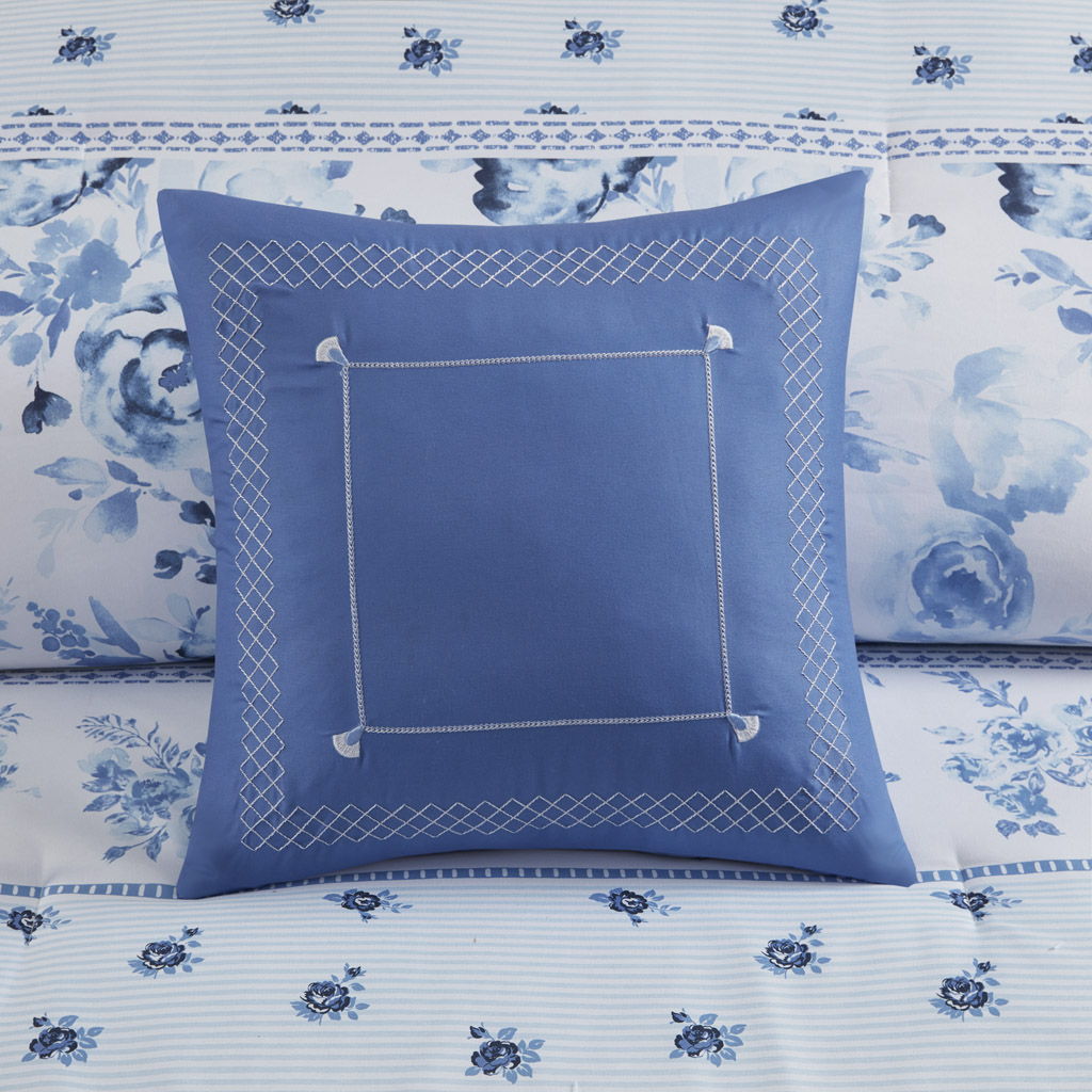 Christa - Floral Striped Comforter Set - Blue