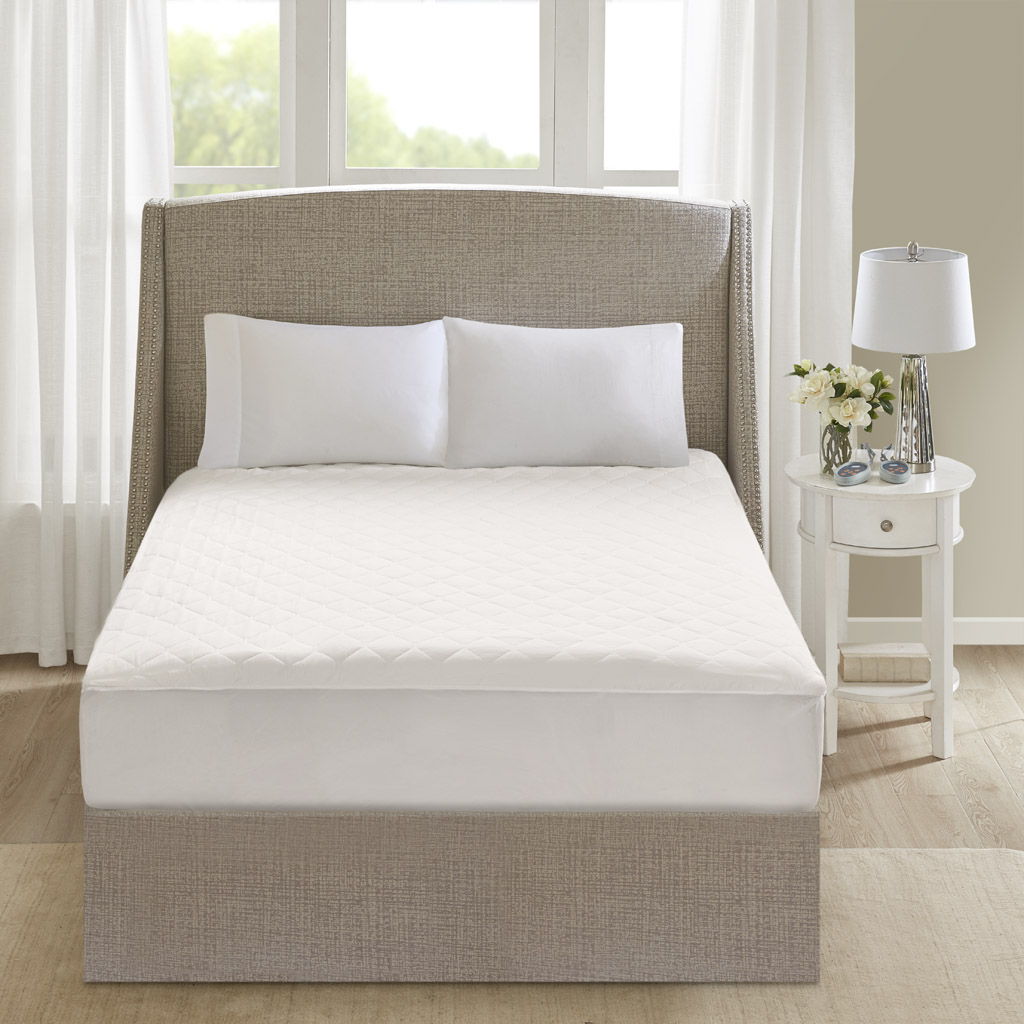 Cotton - Twin Cotton Deep Pocket Heated Mattress Pad-20 Heat Settings - White