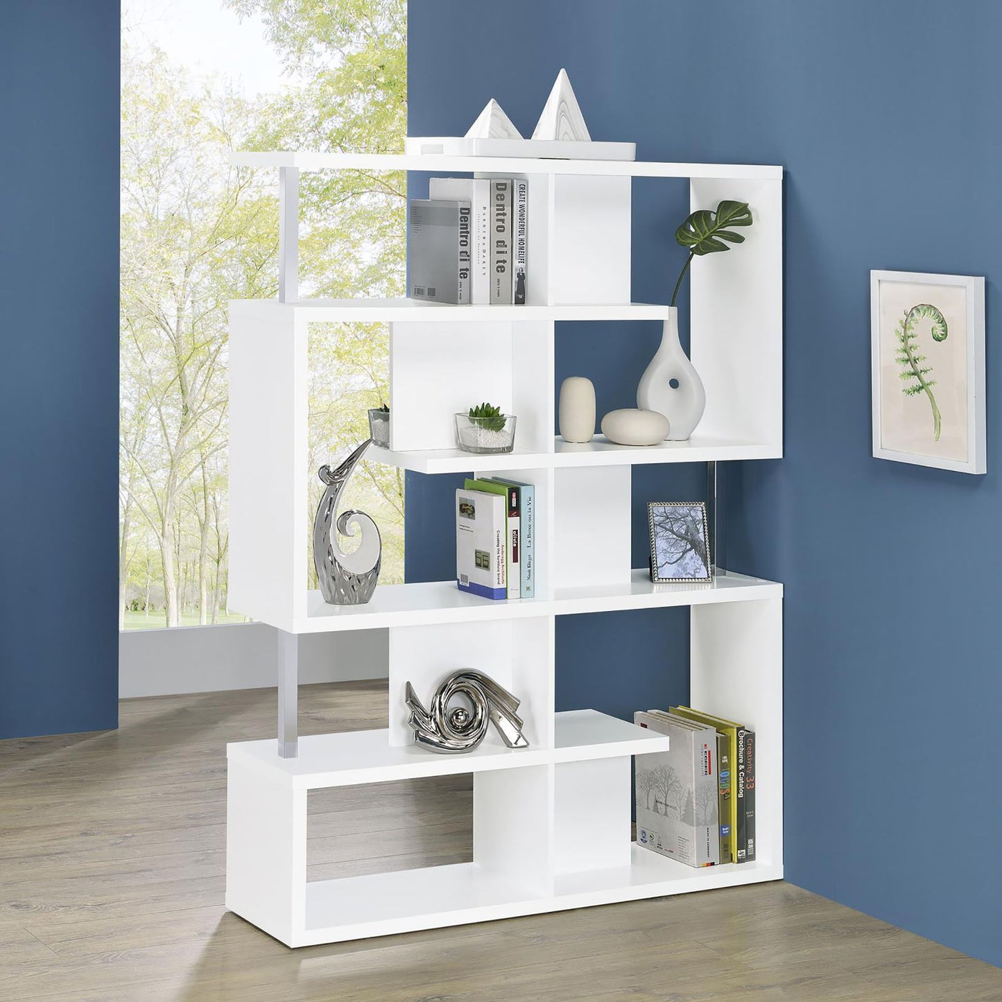 5 Tier Geometric Bookcase - White