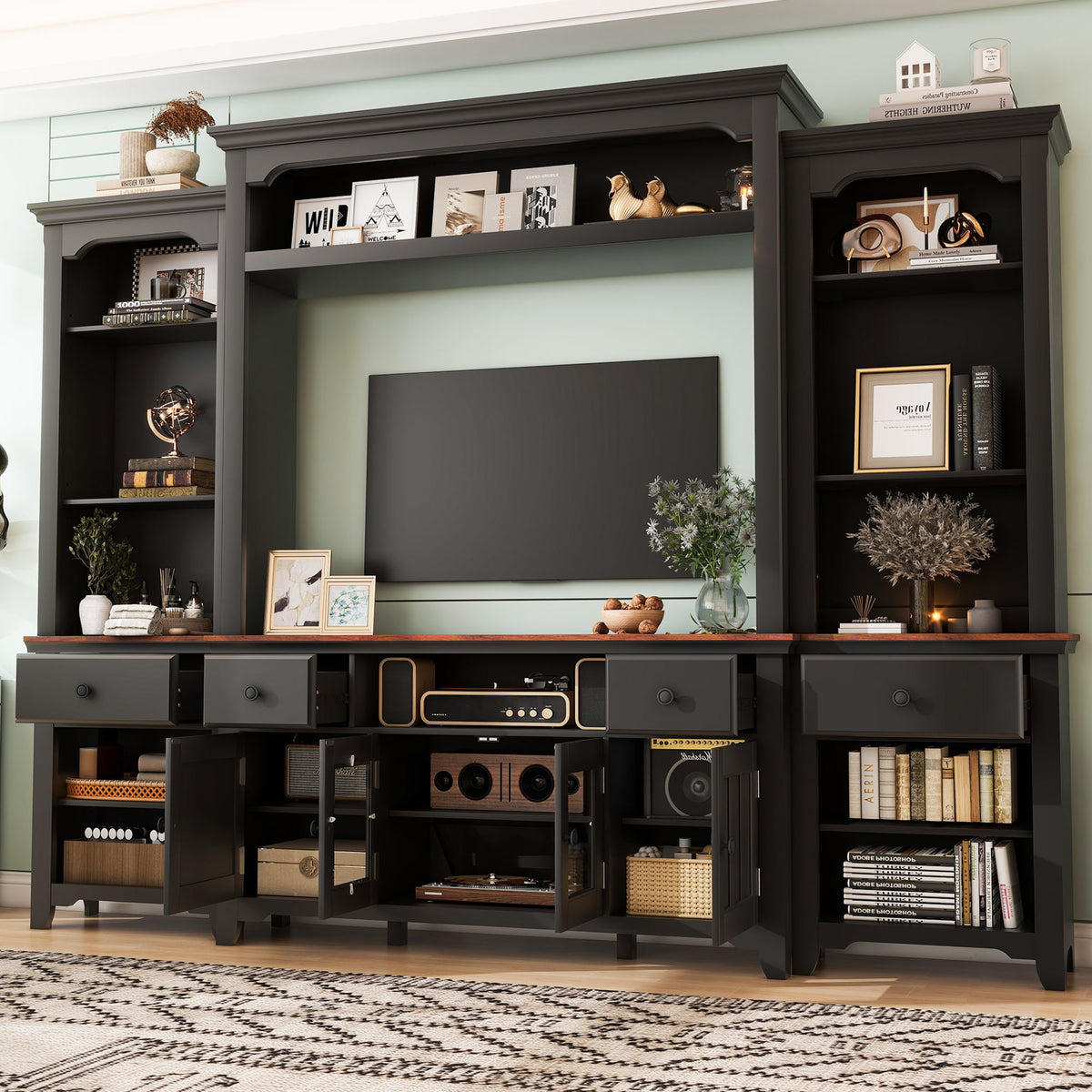 Extra Large TV Stand, Entertainment Center With Storage Cabinets