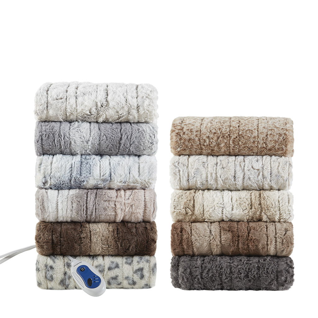 Zuri - Oversized Faux Fur Heated Throw - Dark Gray