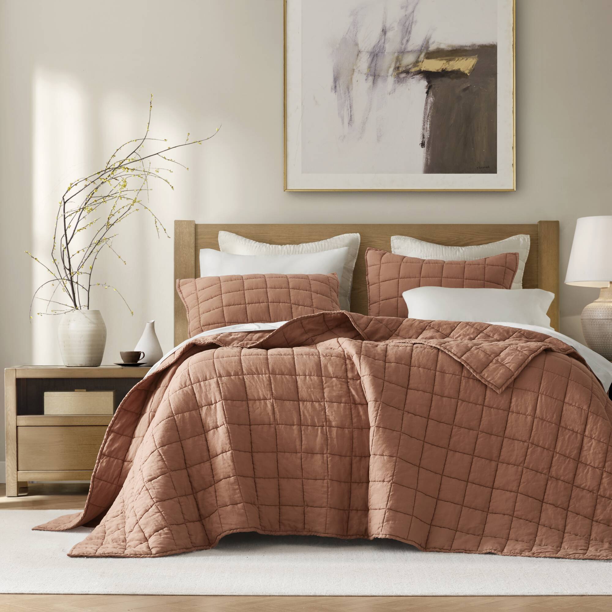 French Flax - Full/Queen Linen Garment Washed Quilt Set - Clay