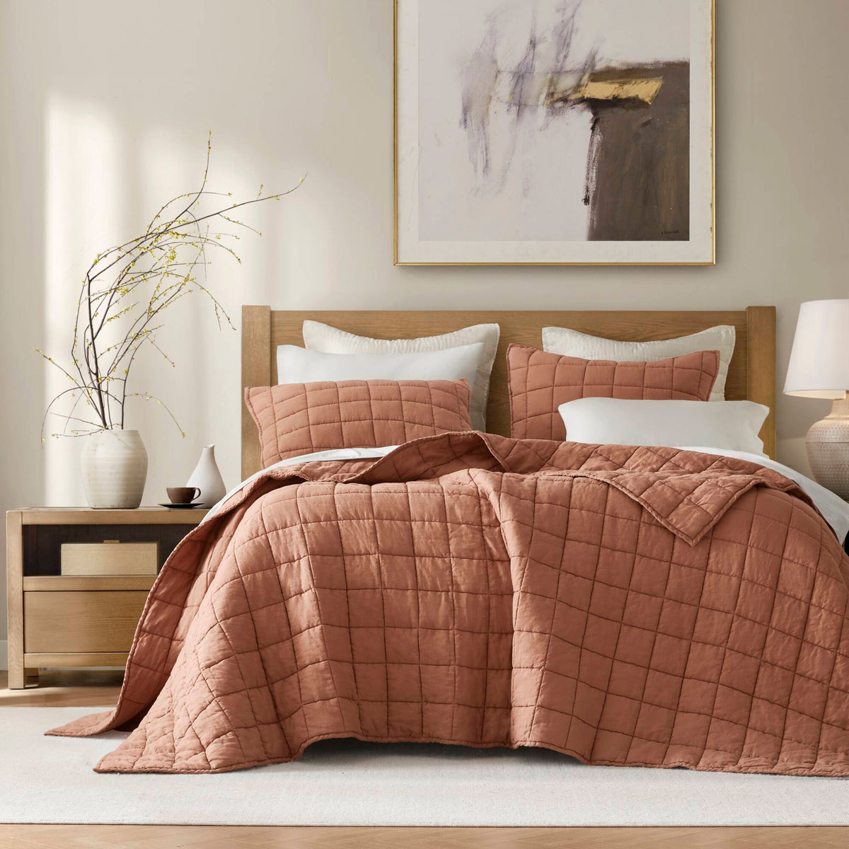 French Flax - King/California King Linen Garment Washed Quilt Set - Clay