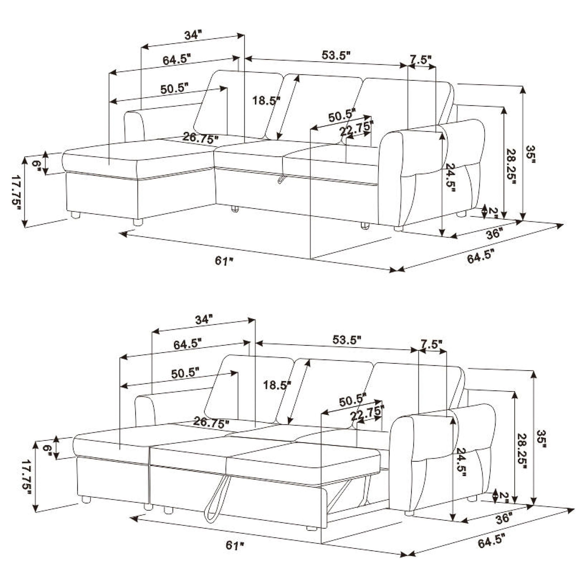 Kenna- Sleeper Sectional Sofa With Storage Ottoman
