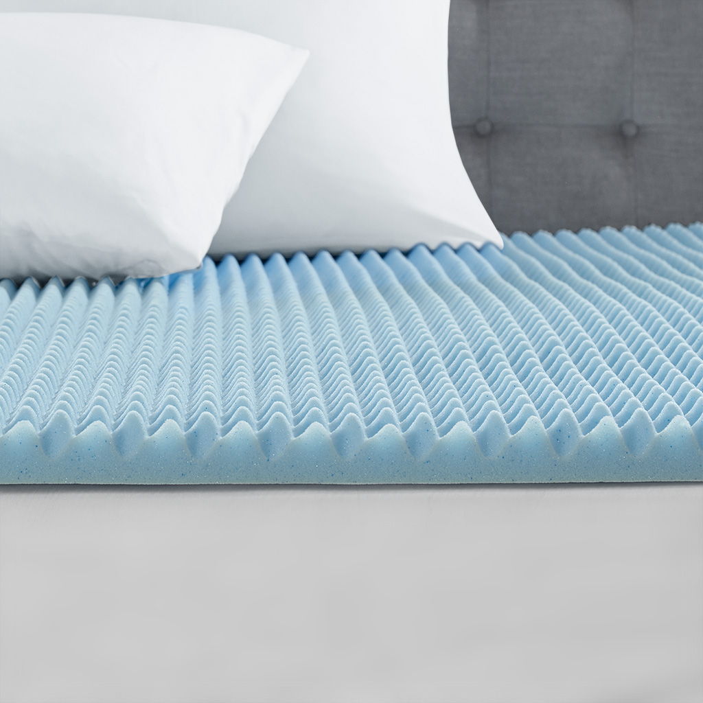 Queen Gel Memory Foam All Season Reversible Hypoallergenic Cooling Mattress Topper - Blue