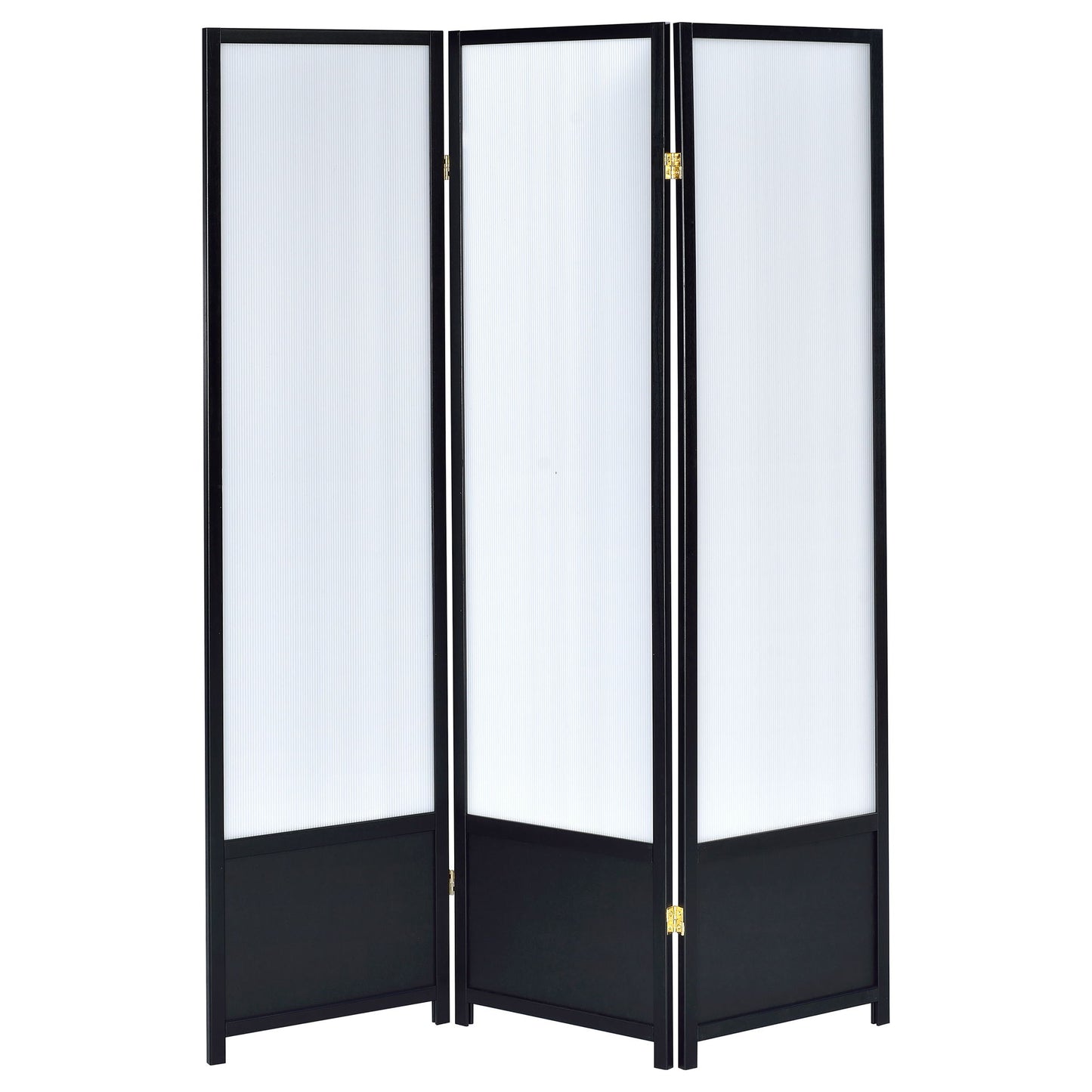 Halifax - 3 Panel Floor Screen With Translucent Inserts Room Divider - Black