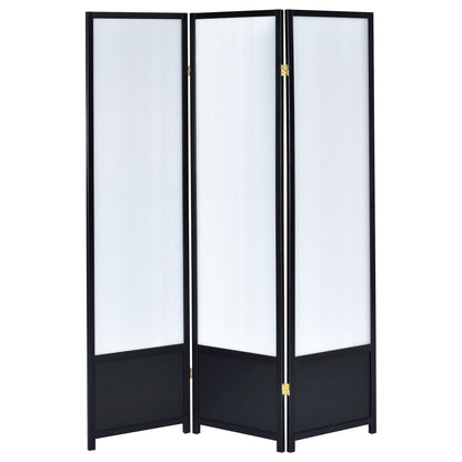 Halifax - 3 Panel Floor Screen With Translucent Inserts Room Divider - Black