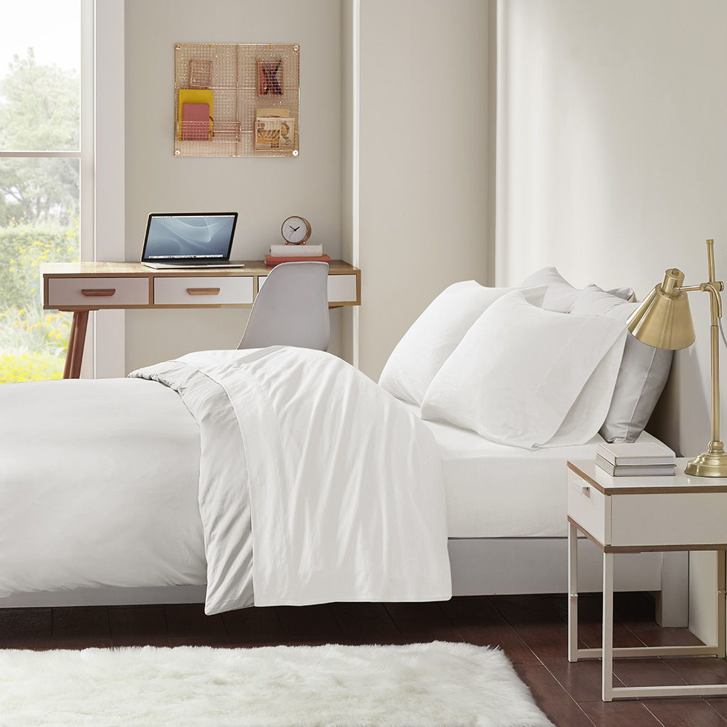 Cotton Blend Jersey Knit - Twin All Season Sheet Set - White