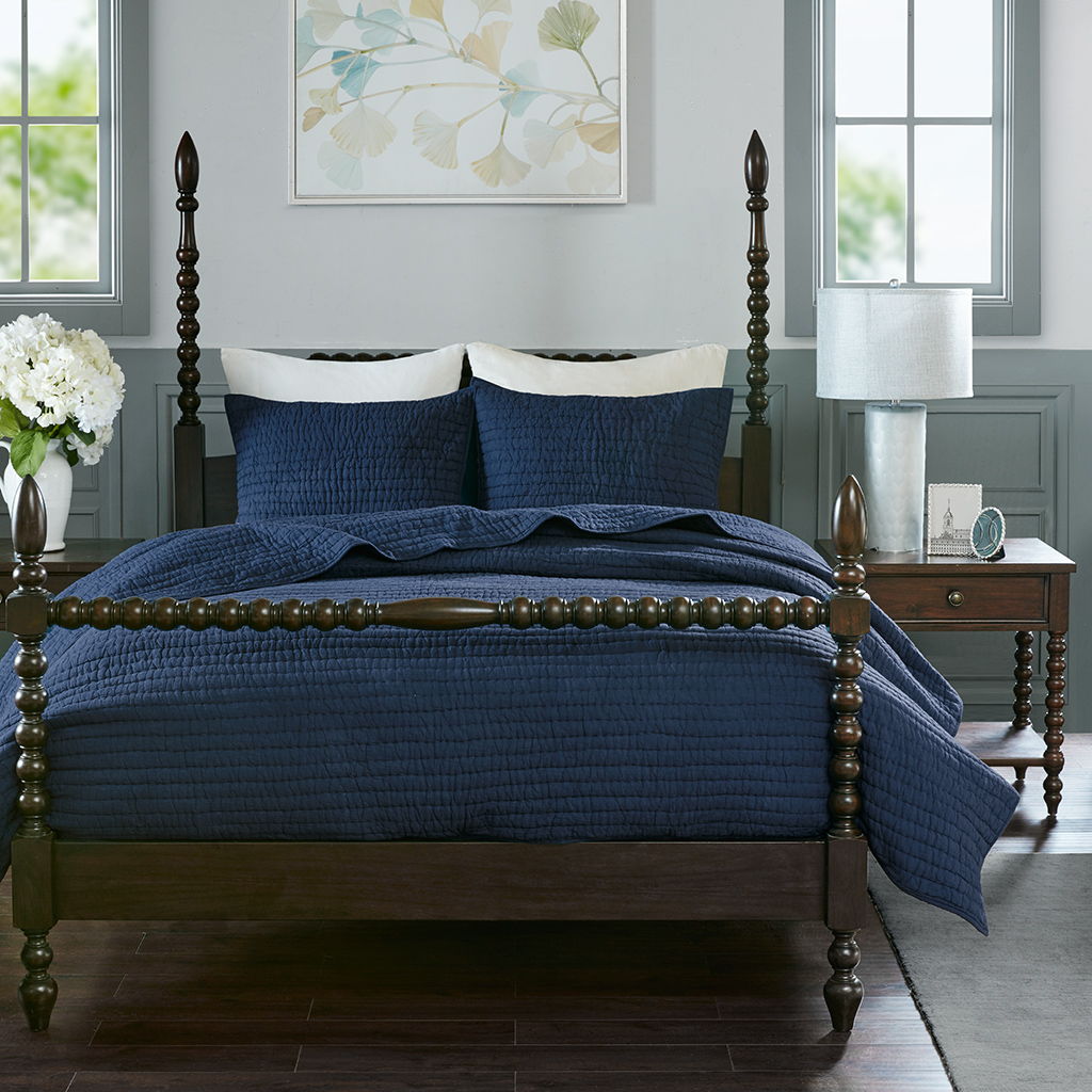 Serene - Hand Quilted Coverlet Set - Blue