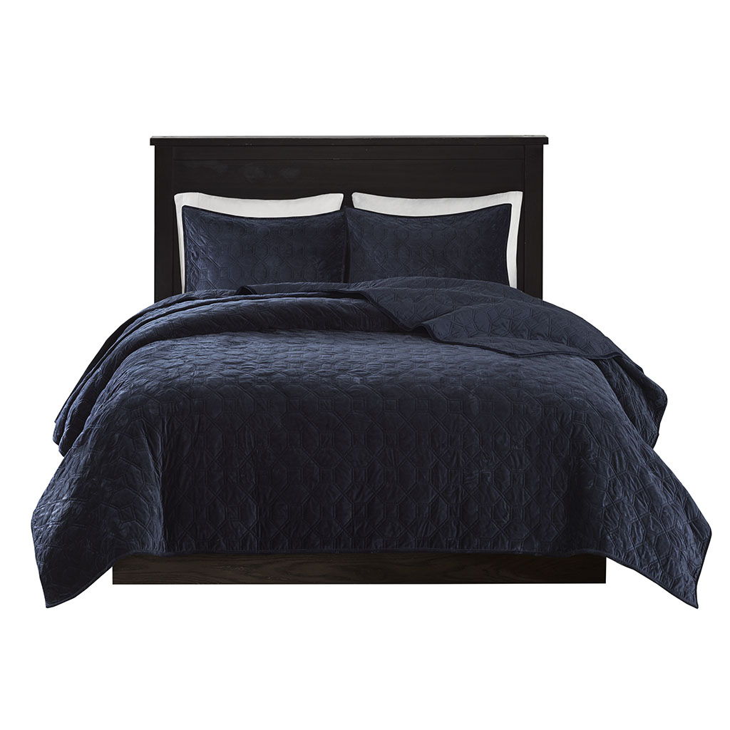 Harper - King Reversible 3 Piece Coverlet Set - Navy