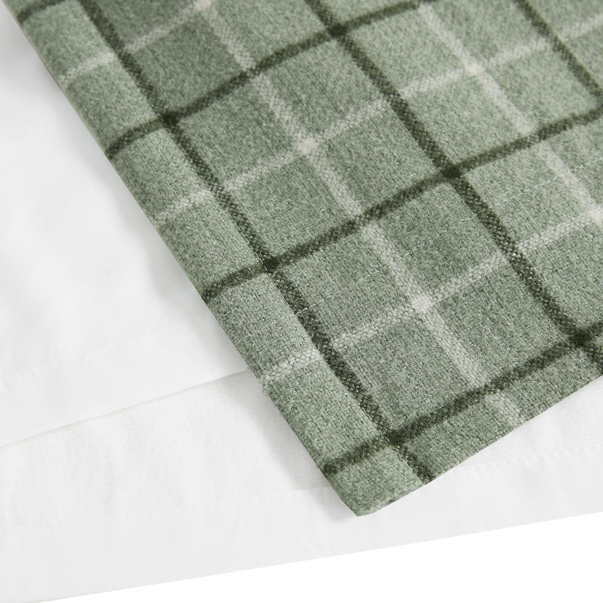 Anaheim - Plaid Faux Leather Tab Top Curtain Panel With Fleece Lining - Green