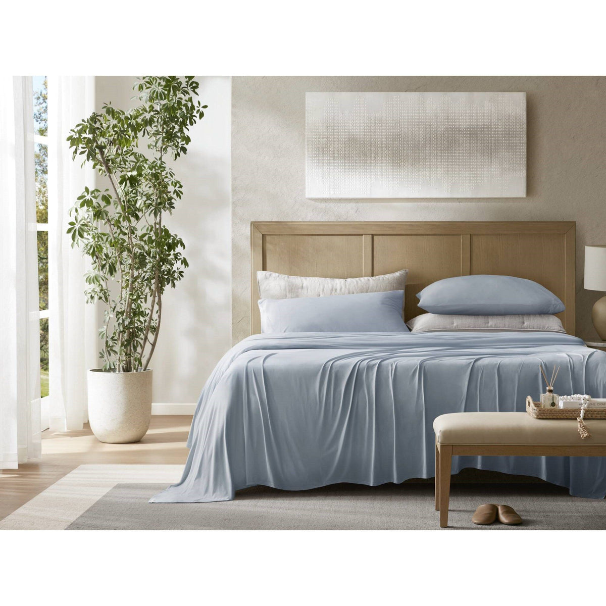 Cooling - Split King Stretch Jersey Sheet Set - Blue