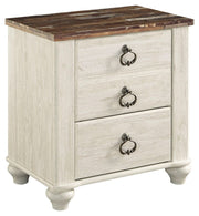 Willowton - Two Drawer Night Stand - Brown / Beige / White