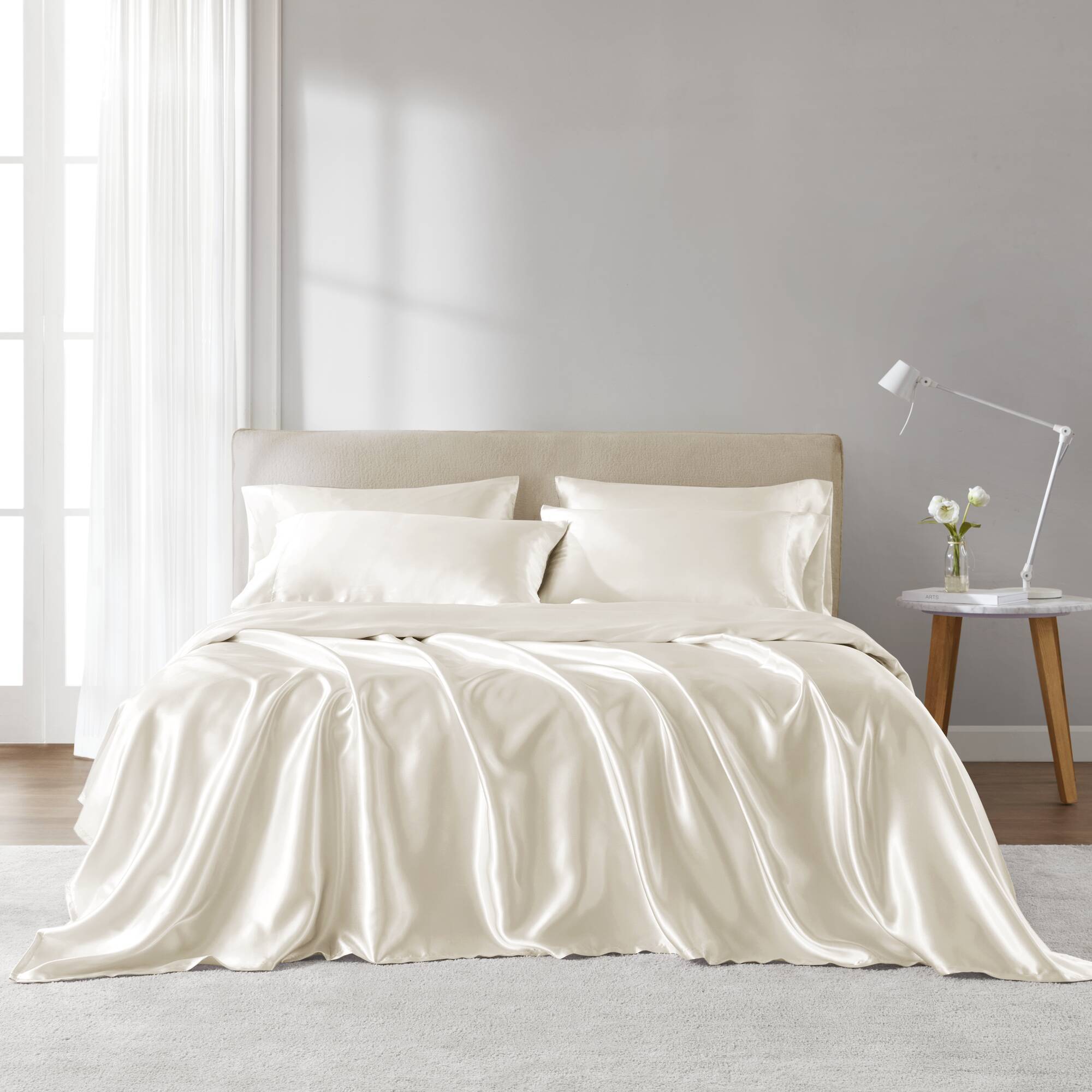 Satin - 7 Piece Split King Luxury Sheet Set - Ivory