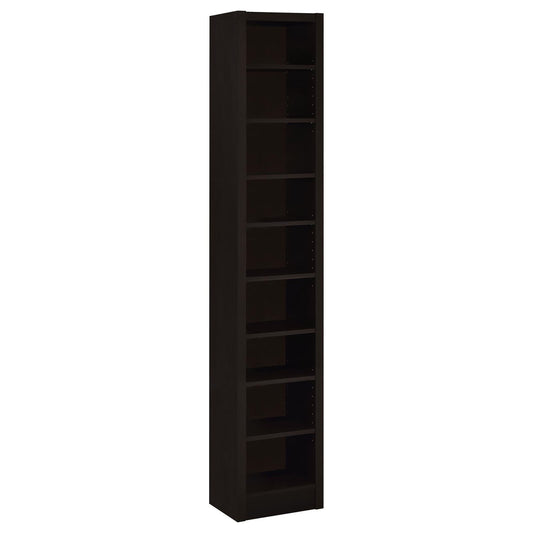 Rectangular Bookcase Tall Slim Storage With 9 Shelves - Brown