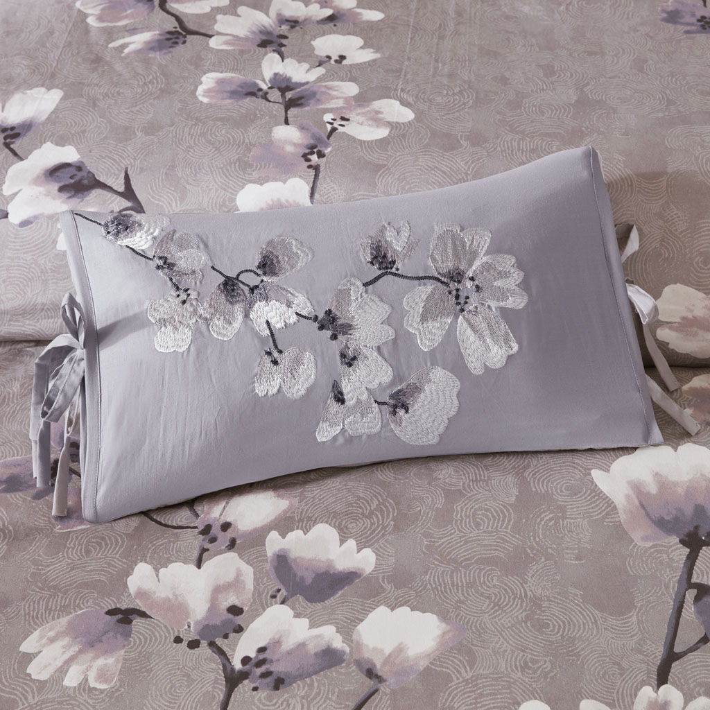 Sakura Blossom - Embroidered Oblong Decorative Pillow - Lilac