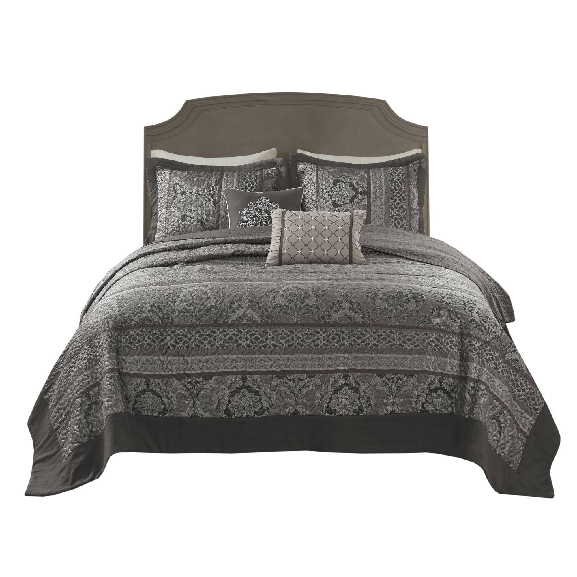 Bellagio - 5 Piece Queen Reversible Bedspread Set - Gray