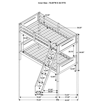 Bunk Bed With Built In Ladder, Safety Guardrails And Angled Access Step