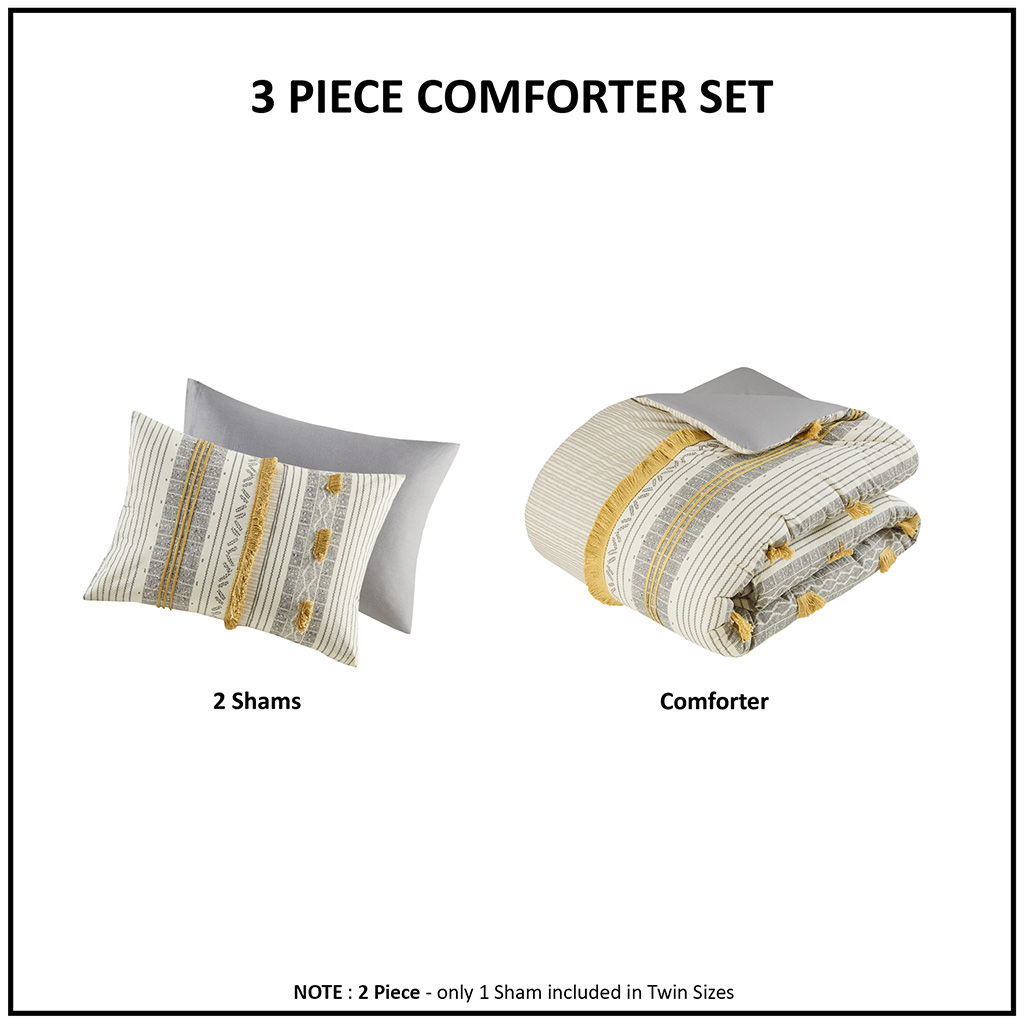 Cody - 3 Piece Comforter Set - Gray / Yellow