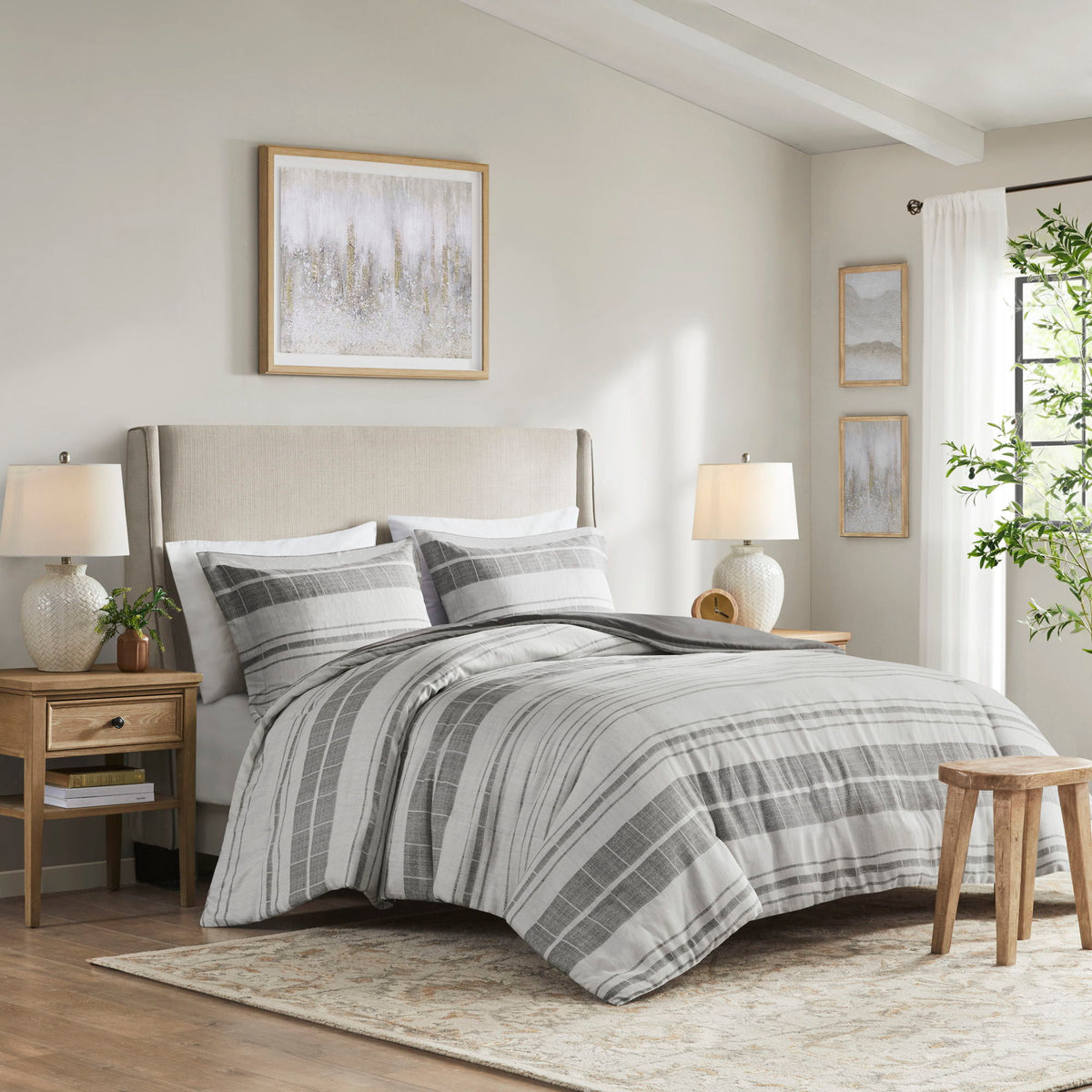 Rhodes - 3 Piece Stripe Duvet Cover Set - Gray / Multi